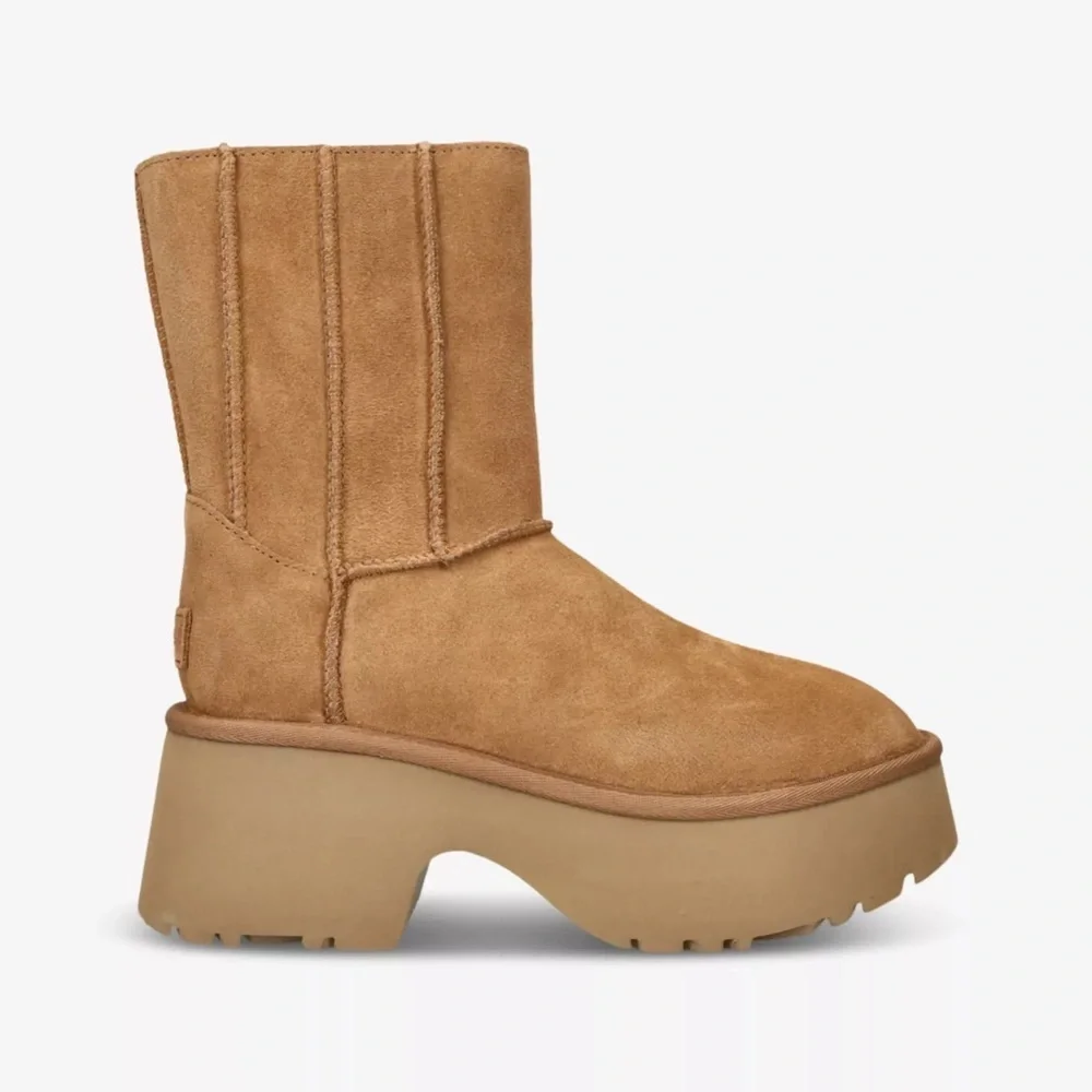 UGG Classic New Heights Suede and Shearling Heeled Ankle Boot - Picture 3 of 9
